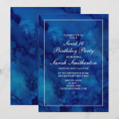 Elegant Chic Modern Navy Blue Waterverf Sweet 16 Kaart (Voorkant / Achterkant)