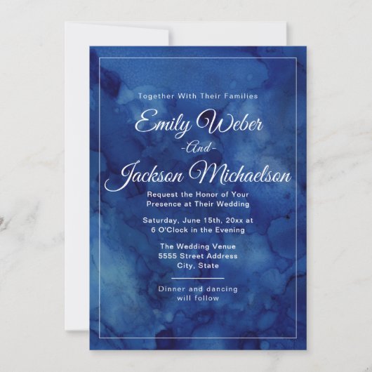Elegant Chic Modern Navy Blue Waterverf Wedding Kaart (Voorkant)