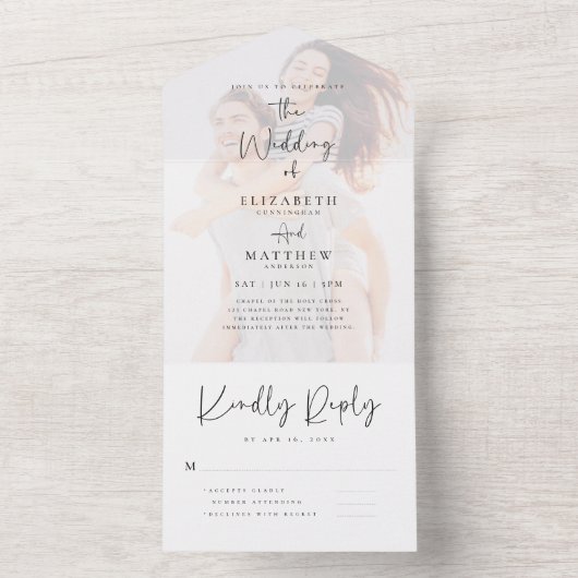Elegant Chic Modern Simple Photo Wedding All In One Uitnodiging (Binnen)