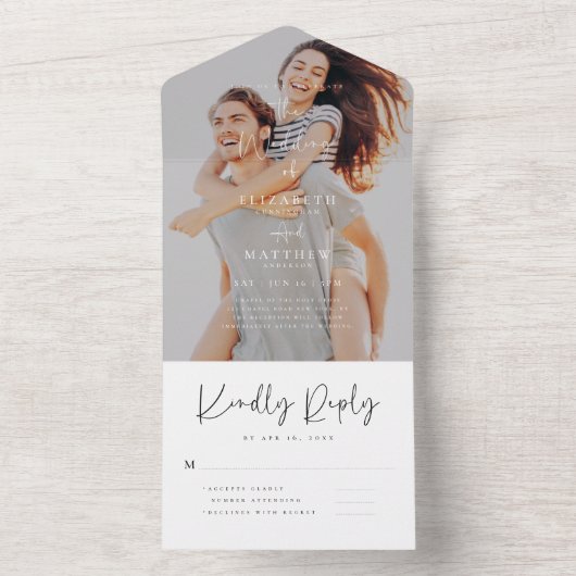 Elegant Chic Modern Simple Photo Wedding All In One Uitnodiging (Binnen)