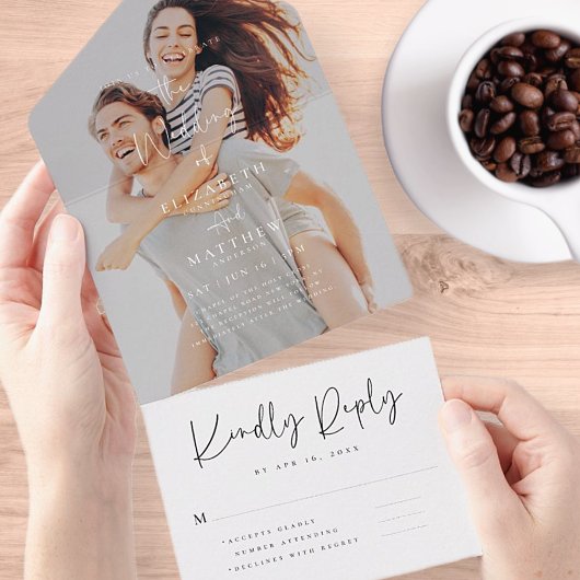 Elegant Chic Modern Simple Photo Wedding All In One Uitnodiging