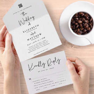 Elegant chic Modern Simple QR Meal Option Weddensc All In One Uitnodiging