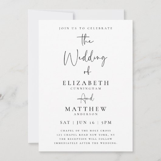 Elegant Chic Modern Simple Typography Wedding Kaart (Voorkant)
