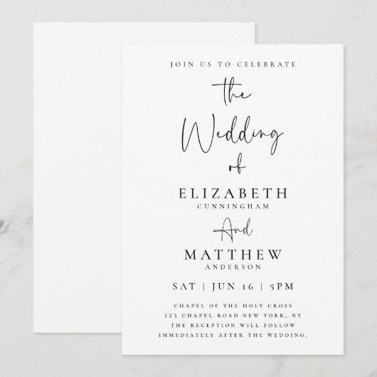 Elegant Chic Modern Simple Typography Wedding Kaart (Voorkant / Achterkant)