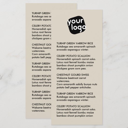 Elegant Chic Modern Taupe Custom Logo Restaurant Menu (Voorkant / Achterkant)