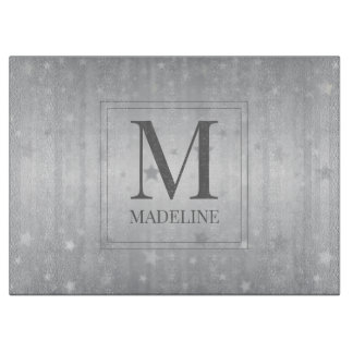 Elegant Chic Modern White Grey Silver Stars Snijplank