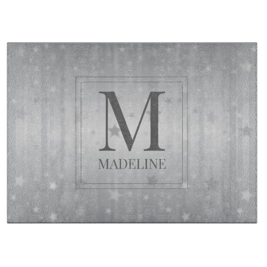 Elegant Chic Modern White Grey Silver Stars Snijplank (Voorkant)