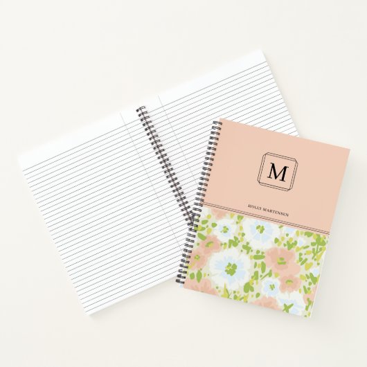 Elegant Chic Monogram Flower Pattern Personalized Notitieboek (Binnen)
