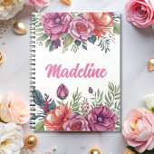 Elegant Chic Monogram Flower Pattern Personalized Notitieboek