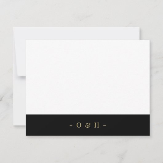 Elegant Chic Monogram Gold Black Wedding Note Card Notitiekaartje (Voorkant)