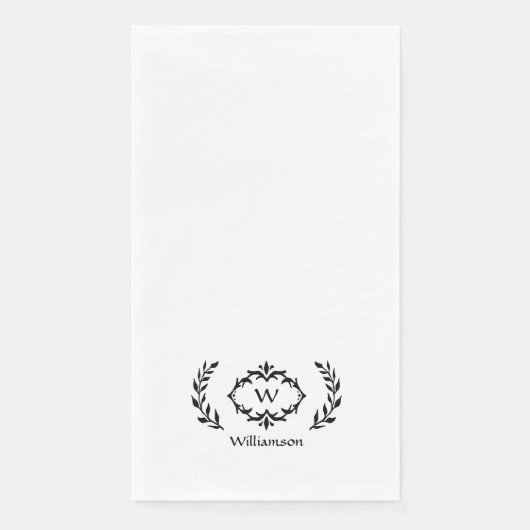 Elegant Chic Monogram Initiaal Laurel WreatBlack Servet (Voorkant)
