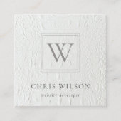 Elegant Chic Monogram Ivory White Leather Texture Vierkante Visitekaartje (Voorkant)