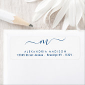 Elegant Chic Monogram Navy Blue Modern Typografie Etiket (Insitu)