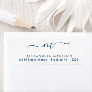 Elegant Chic Monogram Navy Blue Modern Typografie Etiket