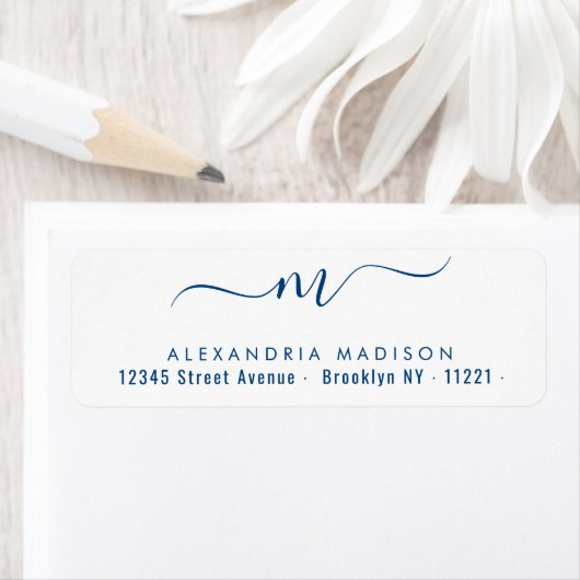 Elegant Chic Monogram Navy Blue Modern Typografie Etiket (Insitu)