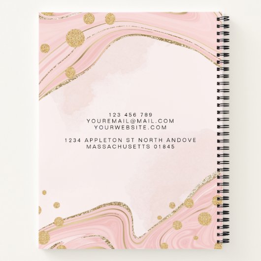 Elegant Chic Monogram roze Glitter Marmer Notitieboek (Achterkant)