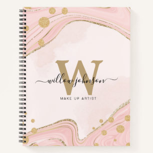 Elegant Chic Monogram roze Glitter Marmer Notitieboek