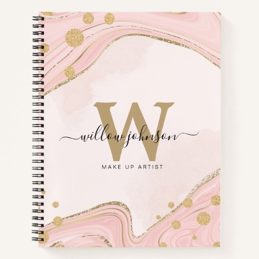 Elegant Chic Monogram roze Glitter Marmer Notitieboek (Voorkant)