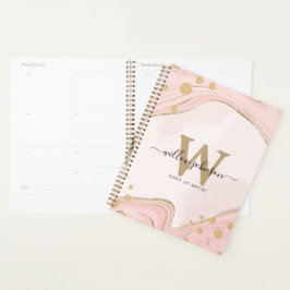 Elegant Chic Monogram roze Glitter Marmer Planner