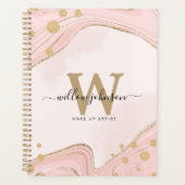 Elegant Chic Monogram roze Glitter Marmer Planner (Voorkant)
