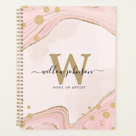 Elegant Chic Monogram roze Glitter Marmer Planner