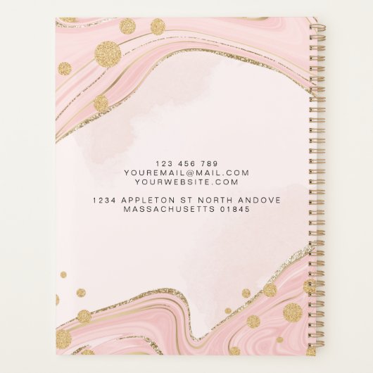 Elegant Chic Monogram roze Glitter Marmer Planner (Achterkant)