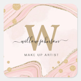 Elegant Chic Monogram roze Glitter Marmer Vierkante Sticker