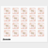 Elegant Chic Monogram roze Glitter Marmer Vierkante Sticker (Vel)