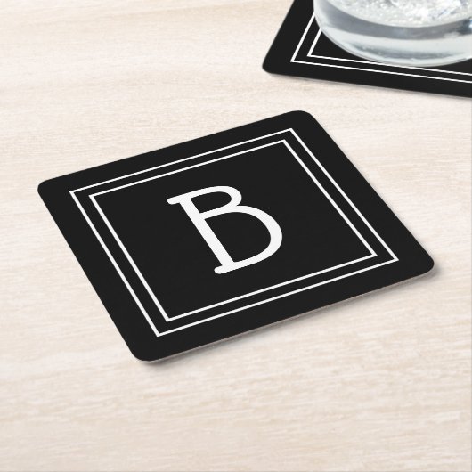 Elegant Chic Monogrammed Black & White Initiaal Kartonnen Onderzetters (Schuin)