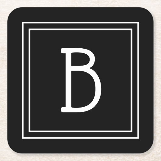 Elegant Chic Monogrammed Black & White Initiaal Kartonnen Onderzetters (Voorkant)