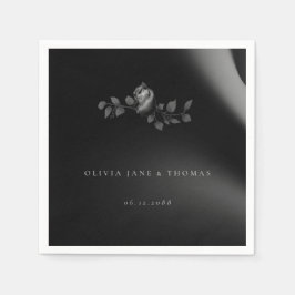 Elegant Chic Moody Black Roos Floral Wedding Servet