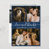 Elegant Chic Navy 3 Foto Collage Wedding Bedankkaart (Voorkant / Achterkant)