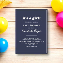 Elegant Chic Navy Blauw Wit Formeel Baby shower Kaart