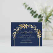Elegant Chic Navy Blue Gold Foliage Arch Wedding Save The Date (Staand voorkant)