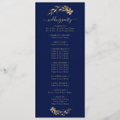 Elegant Chic Navy Blue Gold Foliage Wedding Programmakaart (Achterkant)