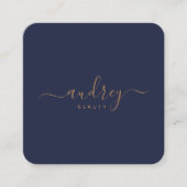 Elegant Chic Navy Blue Gold Handtekening Vierkante Visitekaartje (Voorkant)