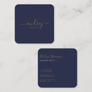 Elegant Chic Navy Blue Gold Handtekening Vierkante Visitekaartje