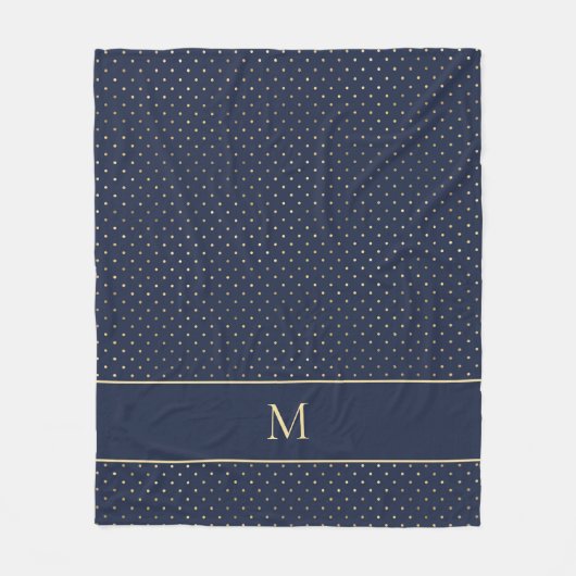 Elegant Chic Navy Blue Gold Polka Dot Monogram Fleece Deken (Voorkant)