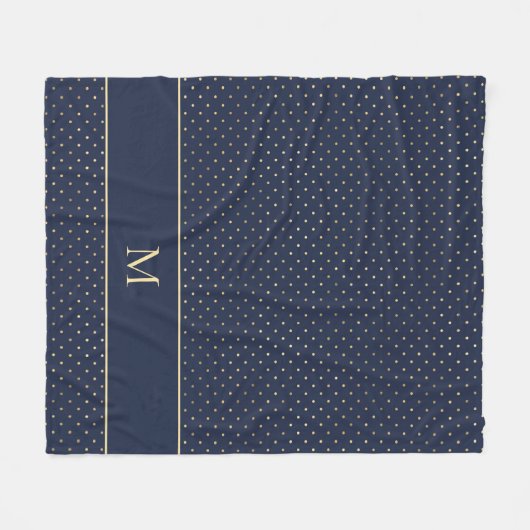 Elegant Chic Navy Blue Gold Polka Dot Monogram Fleece Deken (Voorkant (Horizontaal))