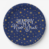 Elegant Chic Navy Blue & Gold Stars Happy Nieuwjaa Papieren Bordje (Voorkant)