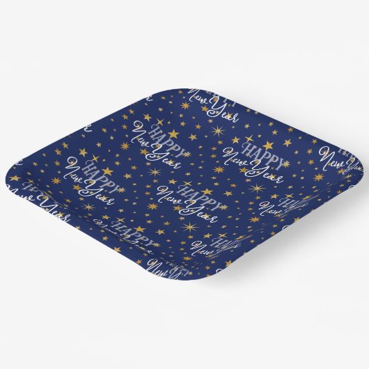 Elegant Chic Navy Blue & Gold Stars Happy Nieuwjaa Papieren Bordje (Gebogen)