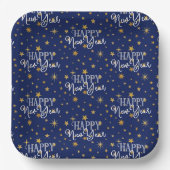 Elegant Chic Navy Blue & Gold Stars Happy Nieuwjaa Papieren Bordje (Voorkant)