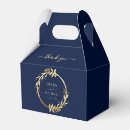 Elegant Chic Navy Blue Golden Foliage Wedding Bedankdoosjes