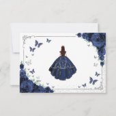 Elegant Chic Navy Blue Roses Silver Quinceanera Bedankkaart (Achterkant)