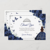 Elegant Chic Navy Blue Roses Silver Quinceanera Bedankkaart (Voorkant / Achterkant)