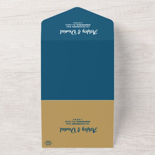 Elegant Chic Navy Coastal Seaside Modern Wedding All In One Uitnodiging (Buitenkant)