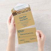 Elegant Chic Navy Coastal Seaside Modern Wedding All In One Uitnodiging (Afscheurbaar)