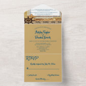 Elegant Chic Navy Coastal Seaside Modern Wedding All In One Uitnodiging (Binnen)