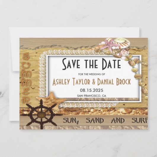 Elegant Chic Navy Coastal Seaside Modern Wedding Save The Date (Voorkant)