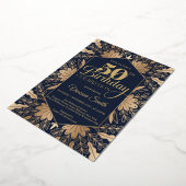 Elegant chic navy en echte gouden folie 50ste verj folie uitnodiging (Gedraaid)